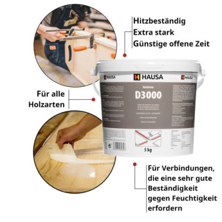Holzleim HAUSA Wasserfest D3 Leim Extra Stark Weiß 5kg