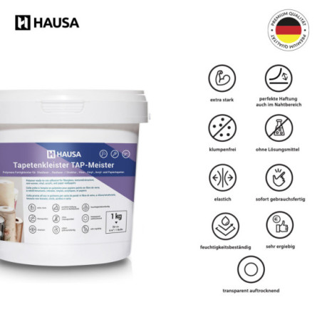 Hausa Tapetenkleister TAP-Meister 1kg Fertigkleister für Tapeten