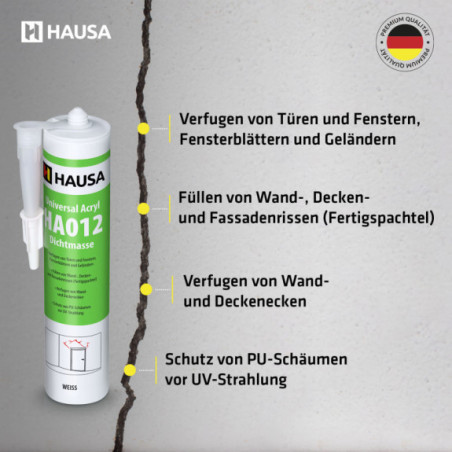 Maleracryl HAUSA HA012 Uniwersal Innen und Außen weiß 5 x 310ml