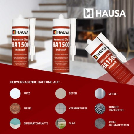 Kamin Ofen Dichtstoff HAUSA HA1500 hitzebeständige 1500°C 2 x 310ml