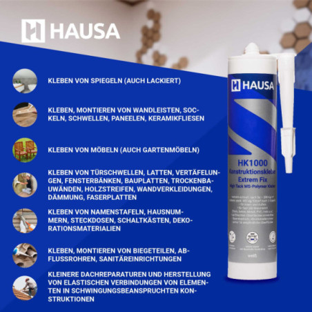 High-Tack Montagekleber HAUSA HK1000 400 kg/10cm² 12 x 290ml