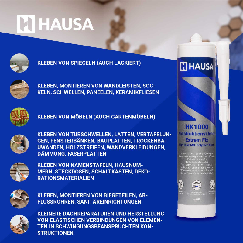 HAUSA HK1000 High-Tack Montagekleber 3 x 290 ml Produktansicht