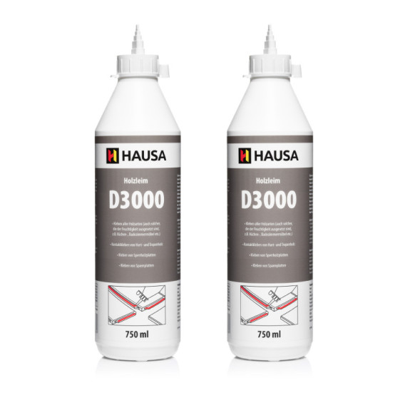 Holzleim HAUSA Wasserfest D3 Leim Stark Weiß 2 x 750ml