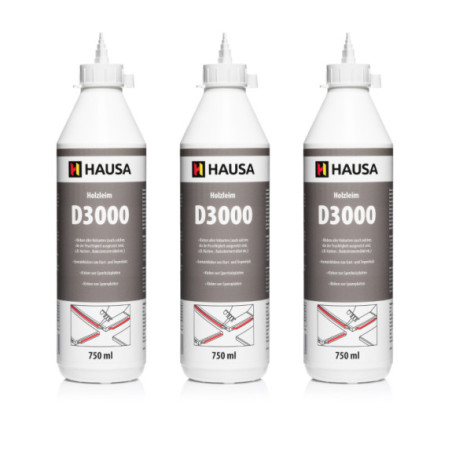 Holzleim HAUSA Wasserfest D3 Leim Stark Weiß 3 x 750ml