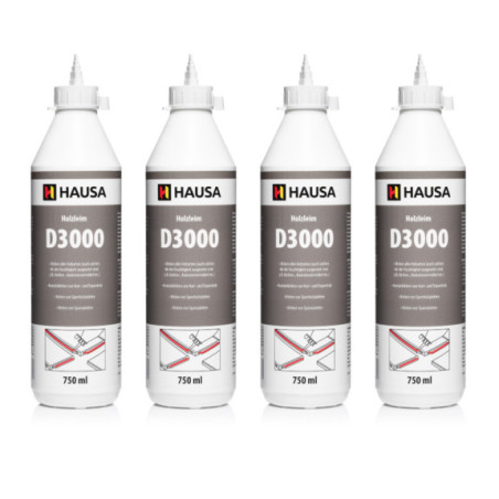 Holzleim HAUSA Wasserfest D3 Leim Stark Weiß 4 x 750ml