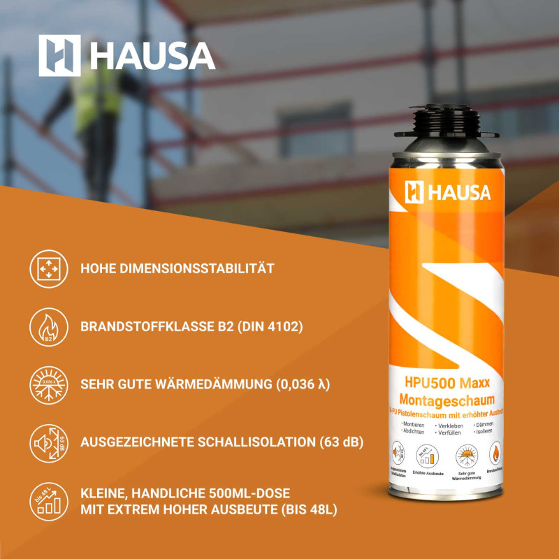 Montageschaum HPU500 Maxx B2 grau 2 x 500 ml Etikett Detailansicht