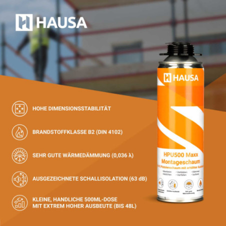 Montageschaum HAUSA HPU500 Maxx B2 Pistolenschaum grau 48 x 500ml