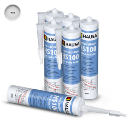 Sanitärsilikon HAUSA HS100 Schimmelresistent Weiß 6 x 310ml