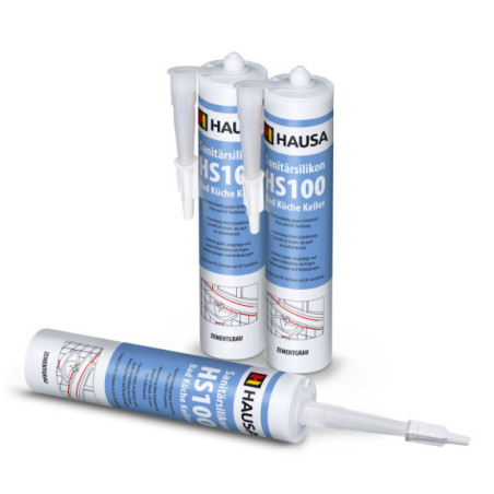 Sanitärsilikon HAUSA HS100 Schimmelresistent zementgrau 3 x 310ml