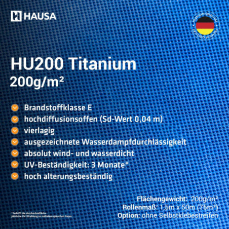 Unterspannbahn Dach HAUSA Titanium 200g ohne Klebestreifen 600m²