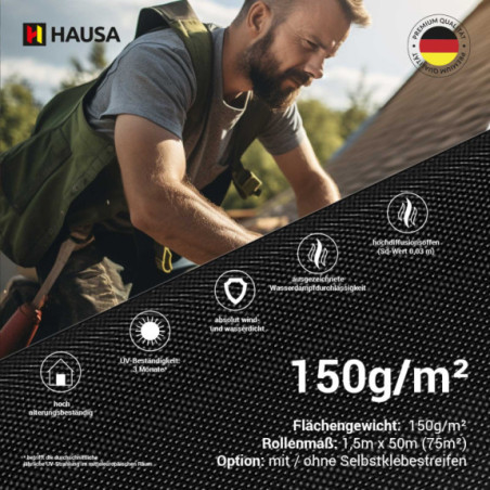 Unterspannbahn ZVDH HAUSA Premium 150g mit Klebestreifen 525m2