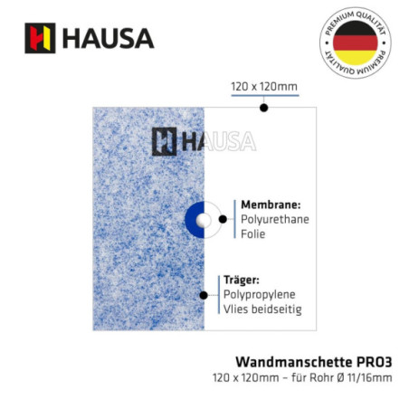 Wandmanschette HAUSA PRO3 120x120mm unter Fliesen Dehnzone 1stk