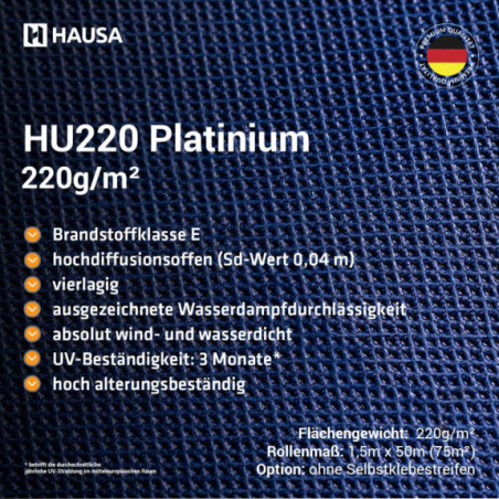 Unterspannbahn Hausa HU220 150m2 ohne Klebestreifen 220g/m²