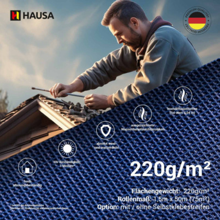 Unterspannbahn Hausa HU220 450m2 ohne Klebestreifen 220g/m²