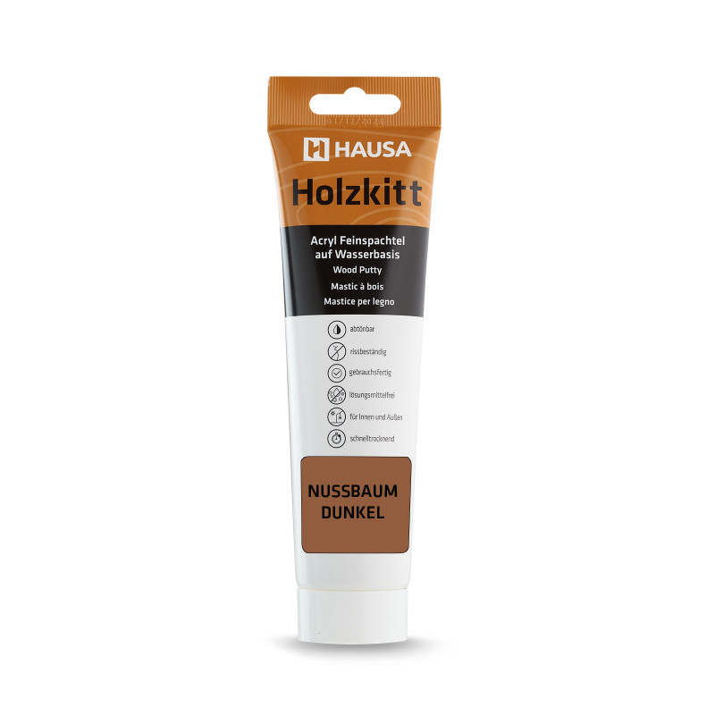 Holzkitt HAUSA 250 g Tube Nussbaum Dunkel Holzspachtelmasse Kitt für Holz