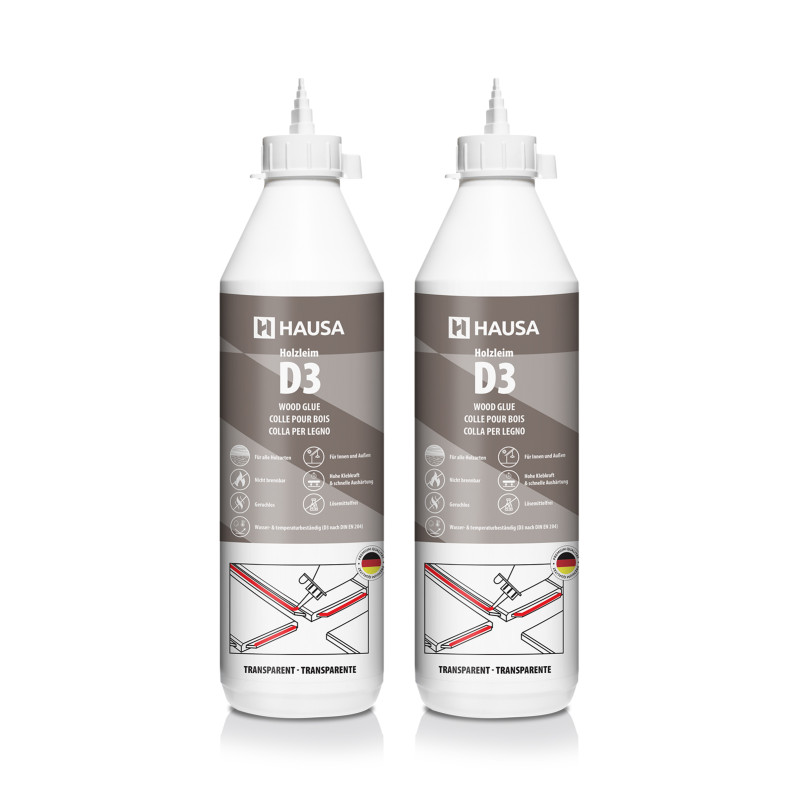 Holzleim HAUSA D3 wasserfest weiß 2x 750 ml | Hausa.de