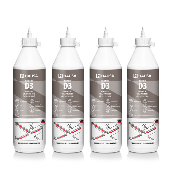 Holzleim HAUSA D3 wasserfest weiß 4x 750 ml | Hausa.de