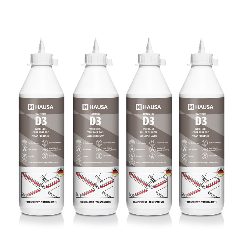 Holzleim HAUSA D3 wasserfest weiß 4x 750 ml | Hausa.de