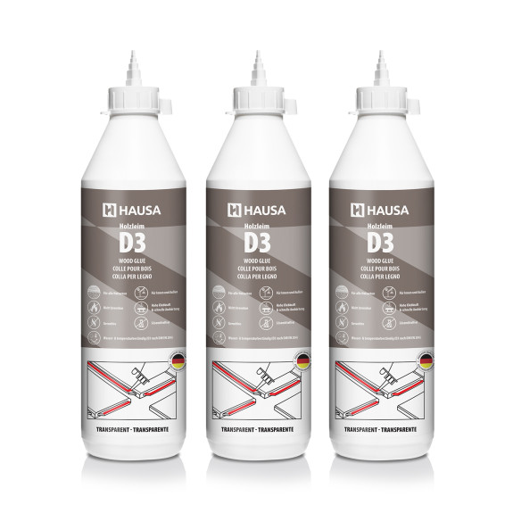 Holzleim HAUSA D3 wasserfest weiß 3x 750 ml | Hausa.de