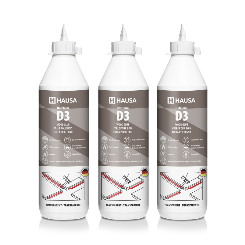 Holzleim HAUSA D3 wasserfest weiß 3x 750 ml | Hausa.de