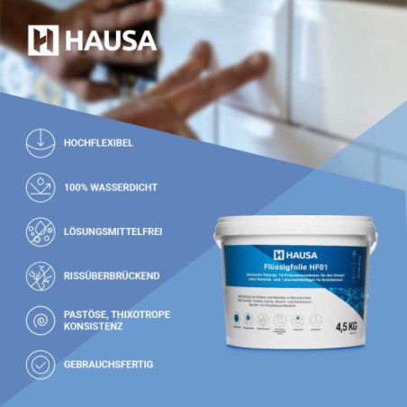 Flüssigfolie HAUSA Dichtfolie für Bad Dusche Küche 4,5kg bis 4,5m²