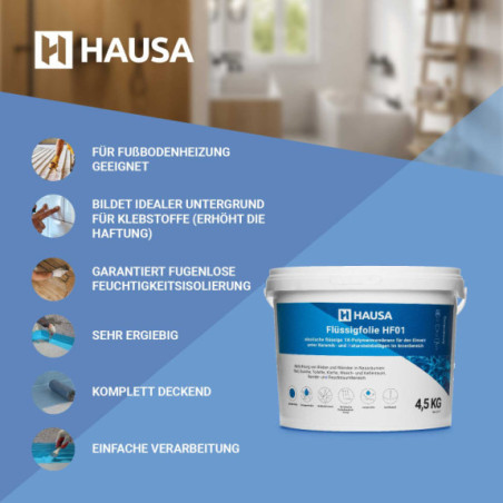Flüssigfolie HAUSA Dichtfolie für Bad Dusche Küche 4,5kg bis 4,5m²