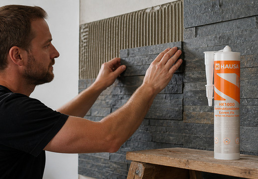 Dekorsteine und Steinriemchen an die Wand kleben